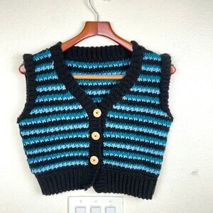 Handmade Womens Sweater Vest Sz S‎ Crochet Nerd Grunge Hipster Whimsigoth Retro